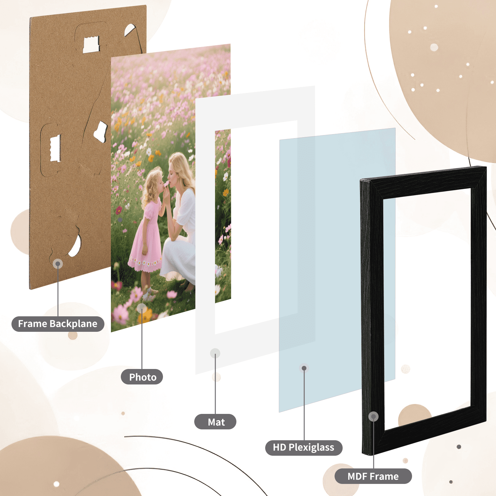 15Pack 5x7 Picture Frames, Display 5 by 7 Photos with Mat or 6x8 Photos without Mat, Multi Frames Bulk for Wall, Tabletop Ecor, Black