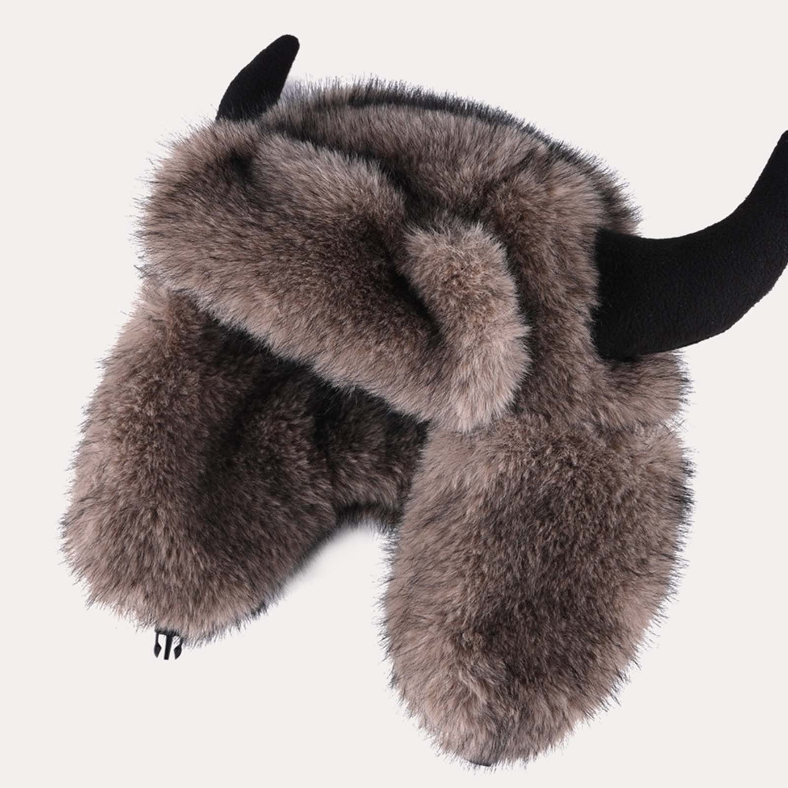 Kalauyu Men Hat Winter Russian Hat with Faux Fur Earflap Hat Windproof for Skiing