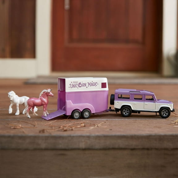 Breyer Horses Stablemates | Unicorn Magic Land Rover & Tag-A-Long Trailer| Horse Figurines | Model #B-SM-10250