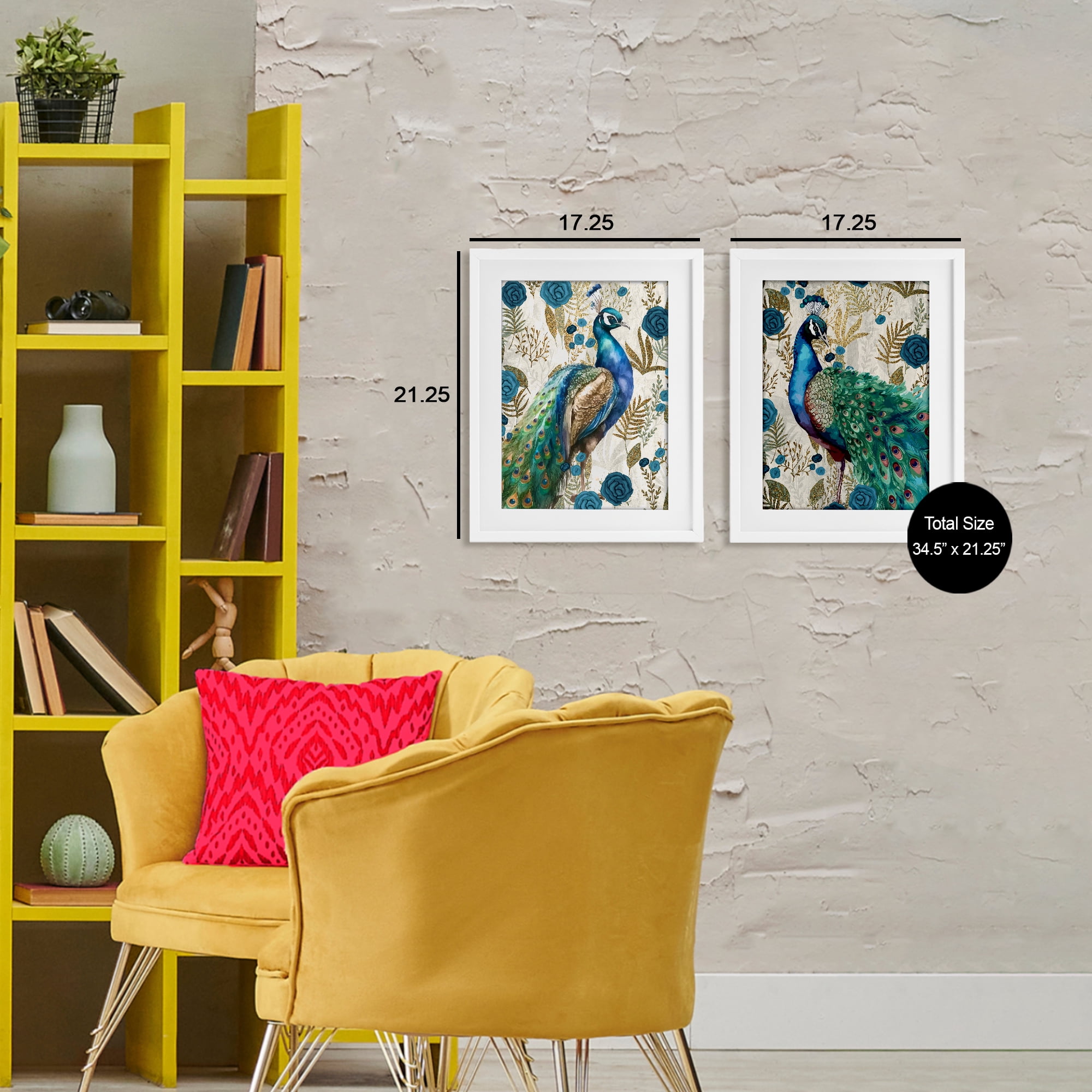 Stupell Industries Floral Peacock Pride 2 Piece White Framed Print Under Glass Set, design by Kim Allen