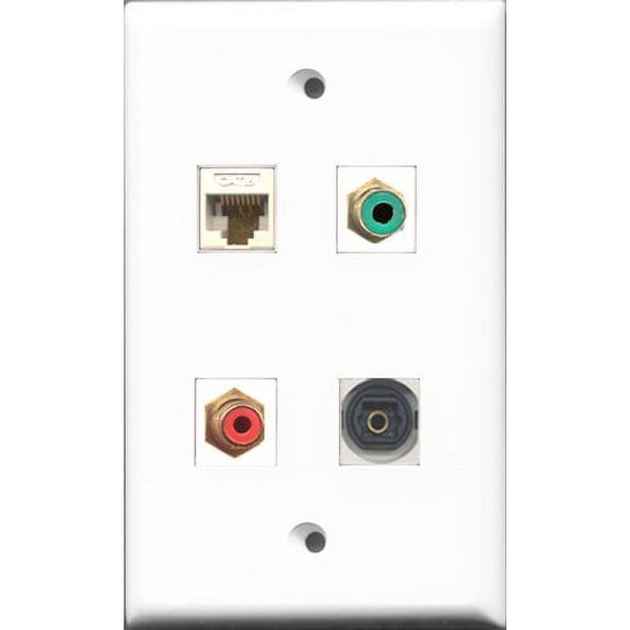 RiteAV 1 Port RCA Red and 1 Port RCA Green and 1 Port Toslink and 1 Port Cat6 Ethernet White Wall Plate