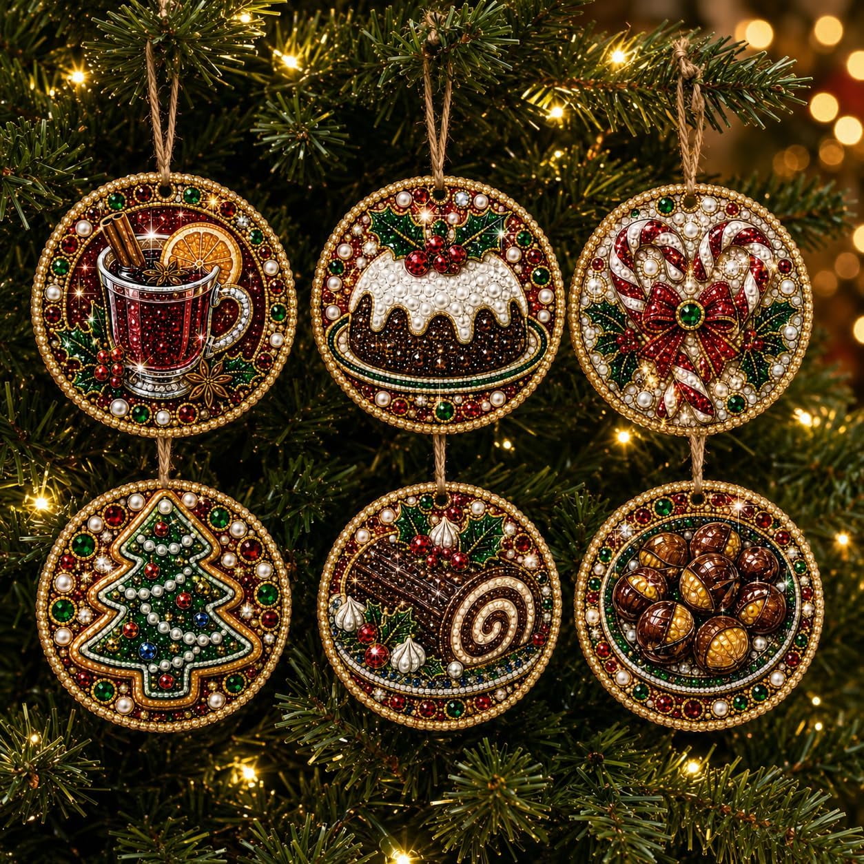 6 PCS Christmas Ornaments DIY Pearl Diamond Art Kits for Adults Diamond Painting Christmas Hanging Ornament Kits Holiday DIY Craft Set with Twine for Christmas Tree Window Home Decor Style #D‑6pcs