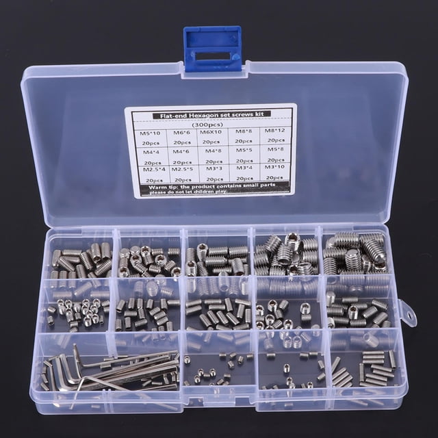 Juego de 300 tornillos prisioneros hexagonales en caja combinada de acero inoxidable 304 con 6 sujetadores de llave