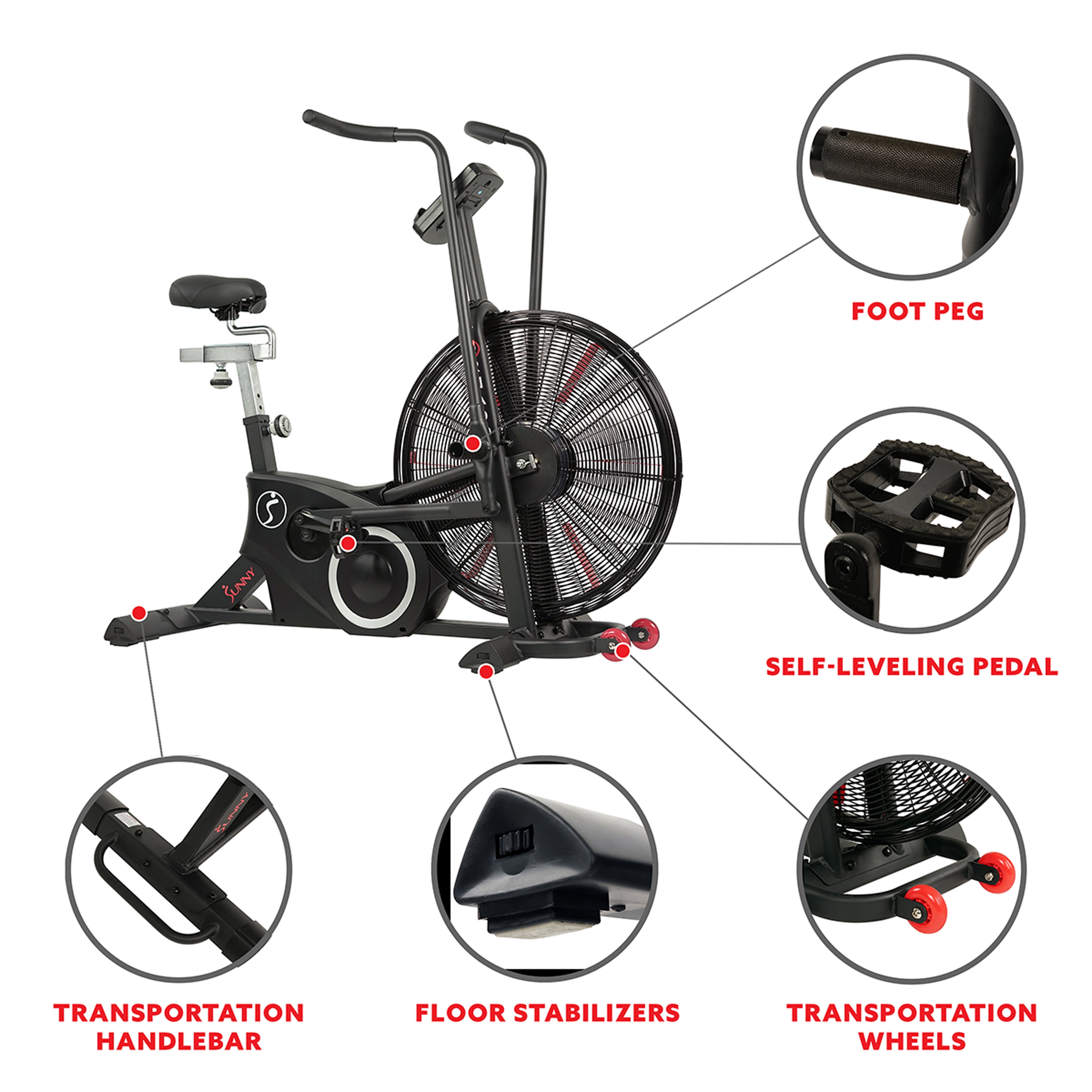 Sunny Health Fitness Stationary Exercise Fan Bike with Bluetooth and Heart Rate Compatibility Tornado LX Air Bike SF B2729