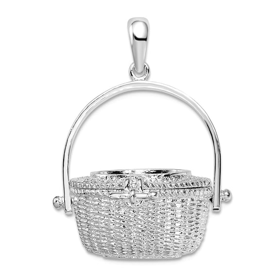 925 Sterling Silver Rhodium Plated Moveable 3d Nantucket Basket Pendant Necklace 31.37mm long Pendant for Women