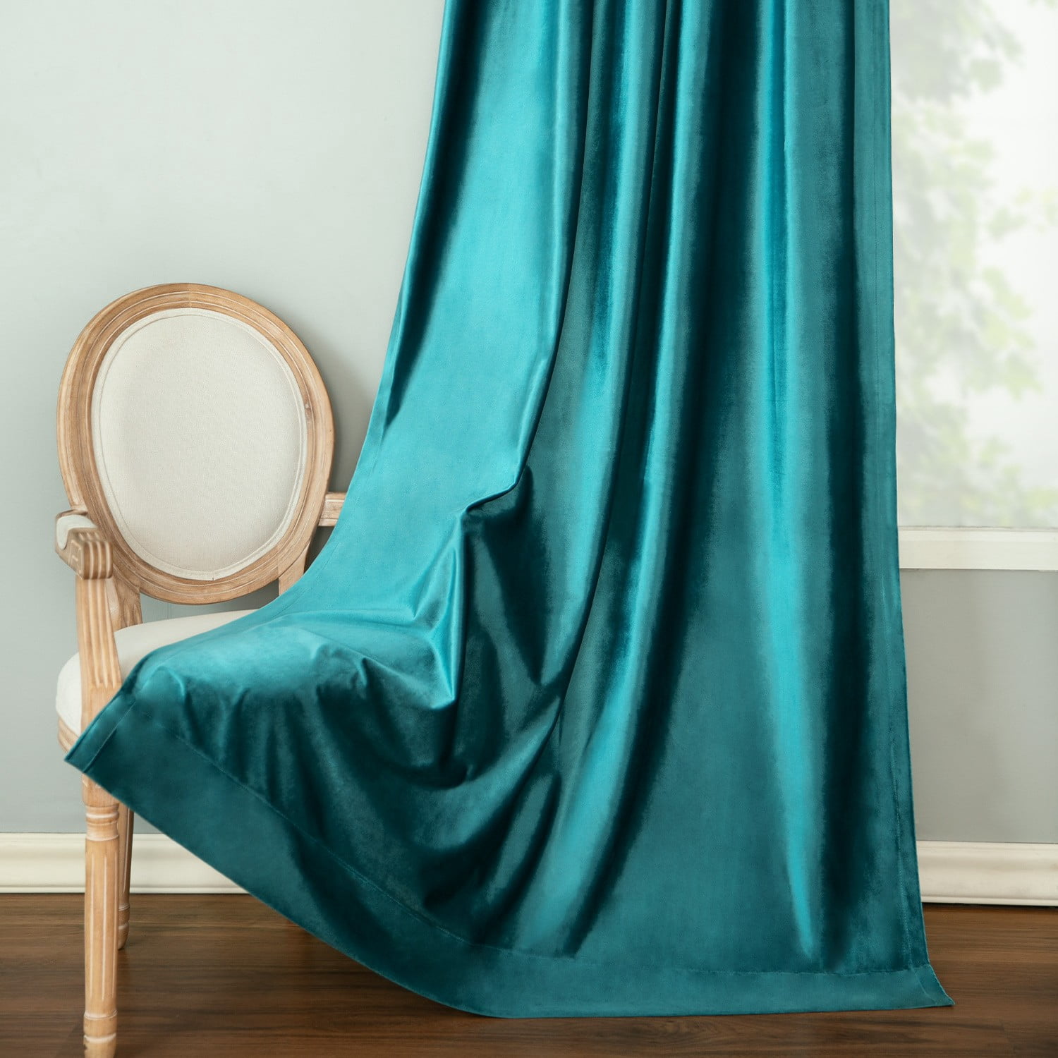 VOGOL Green Velvet Room Darkening Curtains, Thermal Blackout Drapes 60x84 Inches with Rod Pocket, Set of 2