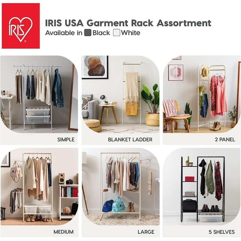 IRIS USA Clothes Rack with 3 Metal Shelves Freestanding Clothing Racks for Hanging Clothes Easy to Assemble Standing Metal Sturdy Garment and