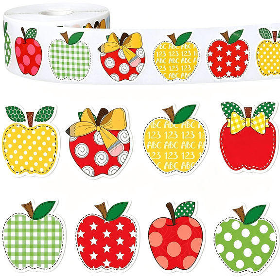 CCOCC 500Pcs Back to School Apple Stickers Roll 1In Waterproof Decals Red Apple Sticker 12 Colors Self-Adhesive Fruit Stickers for First Day of School Party Supplies Envelope Scrapbook Decorations