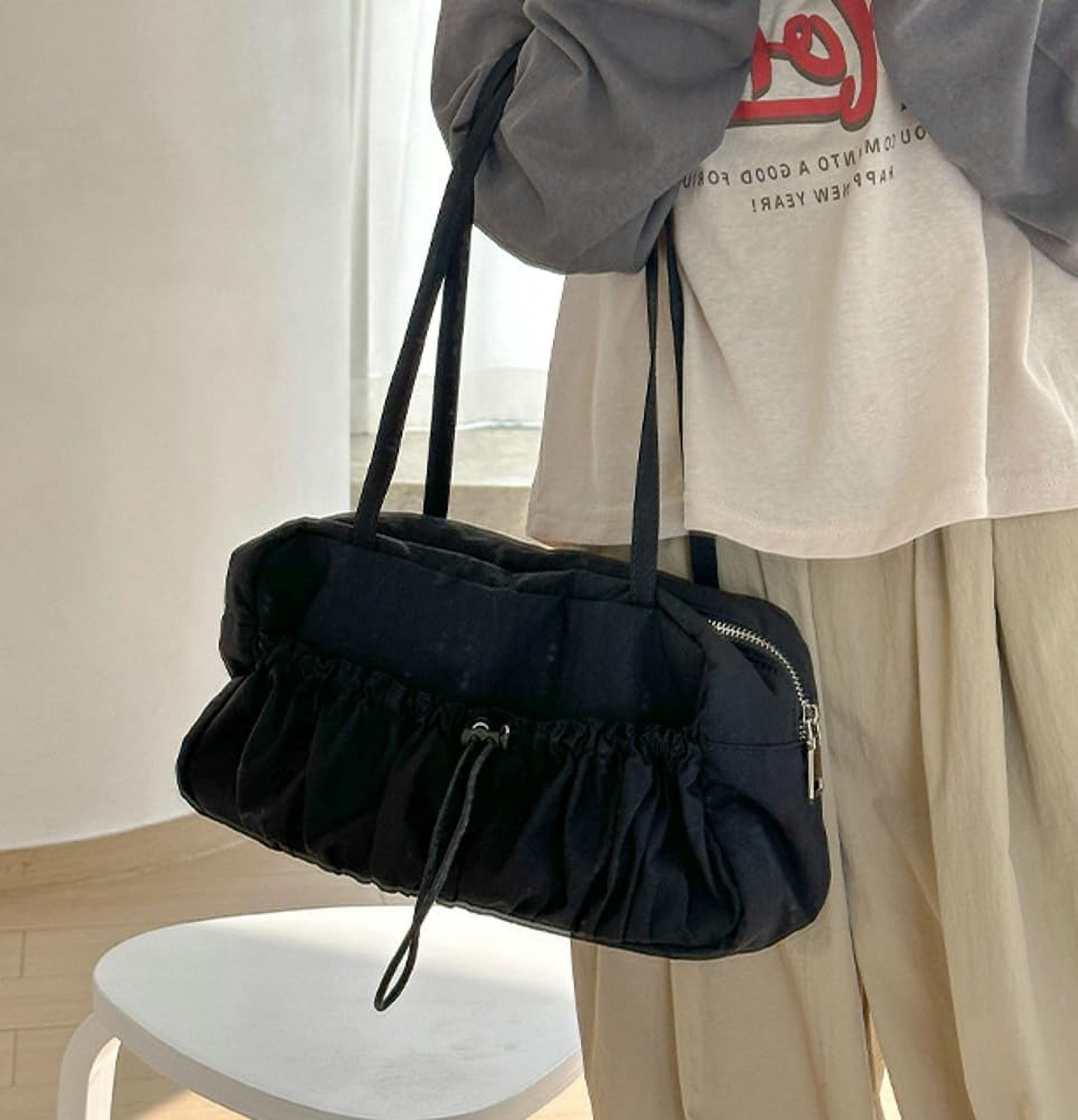Zhengup Nylon Hobo Bag for Women Shoulder Bag Purse Large Capacity Totes Handbag Drawstring Pleated Top Handle Bag