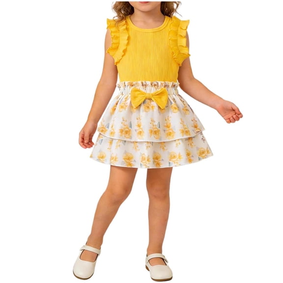Edvintorg Girls Two Piece Sets Cute Floral Printed Sleeveless Tops and Skirts Summer Outfits Clothes for Girls Size 9M-3Y