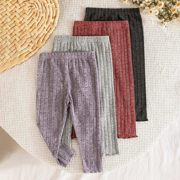 MAIHAN-Baby Girls' Fall Pants 4-Pack, Solid Color Stretchy Harem Pants, Casual Trousers,Beach/School/Party(9-12Months)