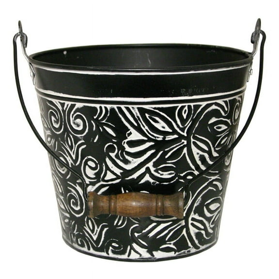 Robert Allen Floral Planter Bucket Vintage Style - Galvanized Metal, Handles - 8", Charcoal