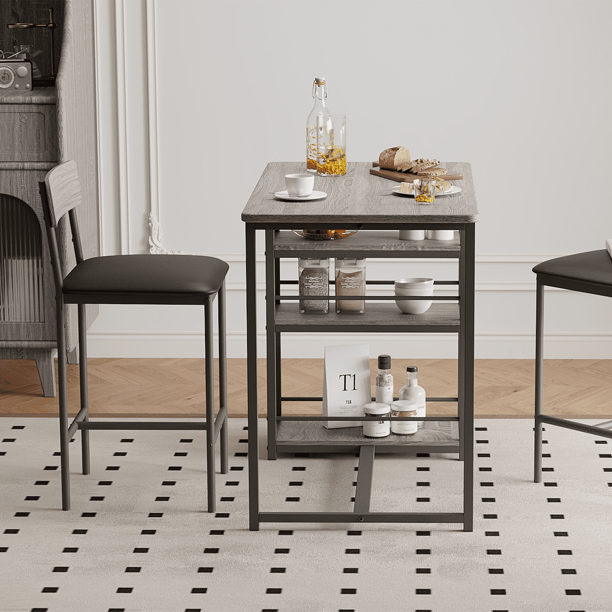 Kitchen Table Set,Dining Table and Chairs for 2,3 Piece Dining Room Table Set with 2 Upholstered Chairs,Bar Dining Table Set for Small Spaces,Apartment,Breakfast,Pub