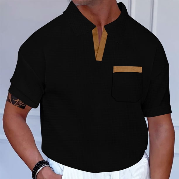 pstuiky camisetas camisas para hombre, Camiseta deportiva de manga corta con cuello redondo y botones degradados a rayas para hombre camisetas de hombre m