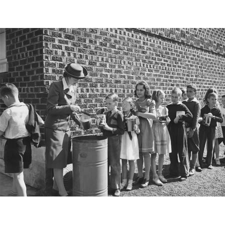 Girls Grease - Boys and Girls Collect Fats and Greases Then Turn it over to School Authorities. Circa 1942 Print Wall Art By Stocktrek Images