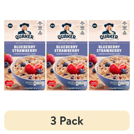 (3 pack) Quaker Instant Oatmeal, Blueberry & Strawberry, 1.37 oz Box, 6 Packets