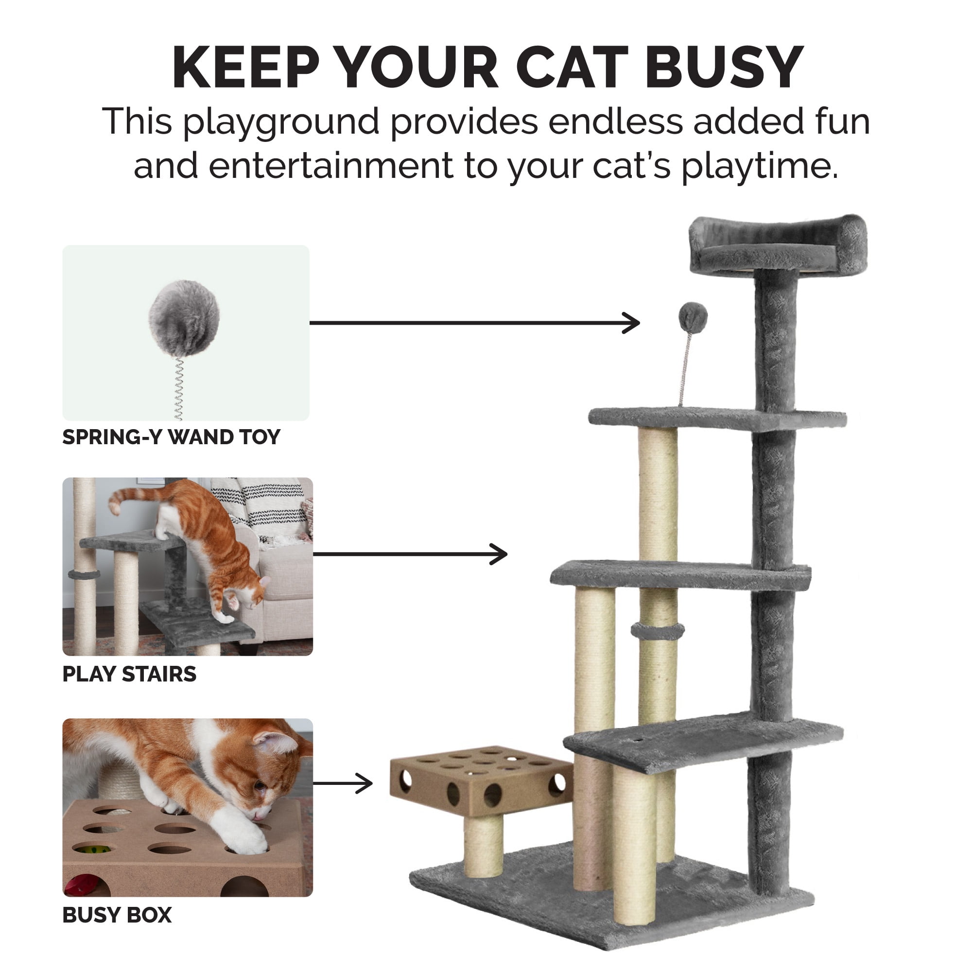 FurHaven Pet Products Cat Furniture Play Stairs with Cat-IQ Busy