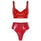 thumbnail image 3 of Conjunto de lencería íntima sexy para mujer, de charol con aspecto mojado, sujetador sin aros y braguitas con cremallera frontal de corte alto, 3 of 5