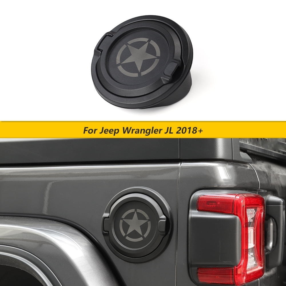 Cherocar Gas Tank Cover Aluminum Alloy Fuel Filler Door Cover for Jeep  Wrangler 2018-2021 JL & Unlimited, Black Star 