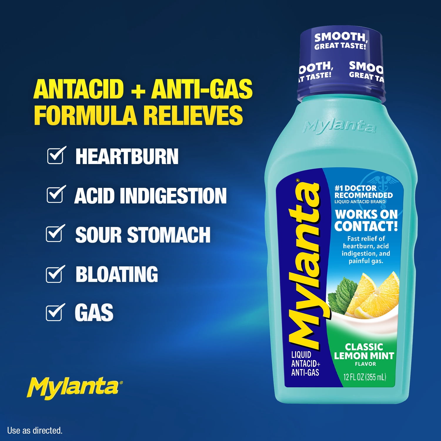 (3 pack) Mylanta Liquid Antacid with Classic Lemon Mint Flavor, 12 fl oz, for Heartburn, Acid Reflux & Gas Relief