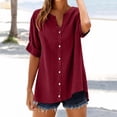 thumbnail image 2 of Vinsonshop Women's Cotton Linen Button Down Shirt Cotton Shirts Linen Clothes for Women Gauze Tops Cotton Linen Button Up Shirts Cotton Gauze Summer Gauze Shirts V Neck Work Blouse Wine L, 2 of 9