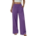 thumbnail image 2 of Women Palazzo Pants Summer Flowy Wide Leg High Waist Lounge Trousers with Pockets 2026 Casual Beach Vacation Purple M, 2 of 10