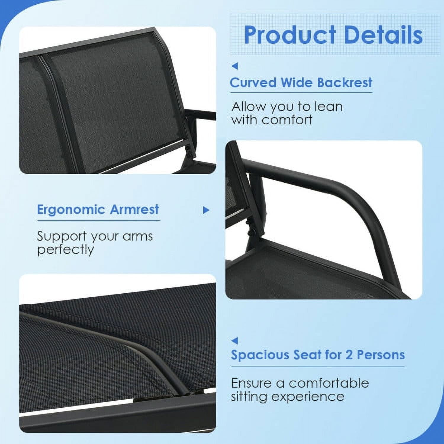 Aimee Lii Double Chair Outdoor, Patio Glider Bench, Porch, Backyard, Sturdy, Black Aimee Lii Double Chair Outdoor, Patio Glider Bench, Porch, Backyard, Sturdy, Black