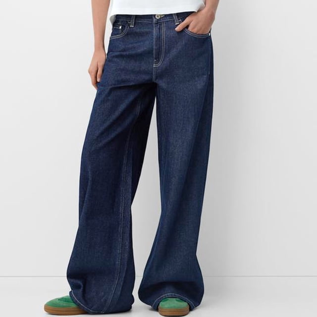 Soki Jeans Femme Jambe Grand Décontracté Taille Haute Droit Extensible Denim avec Poches