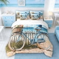 thumbnail image 3 of Manfei Watercolor Blue Bicycle Beach Bedding Comforter Set for Girls, Coastal Print King Bedding Sets, Reversible 7pcs, 3 of 6
