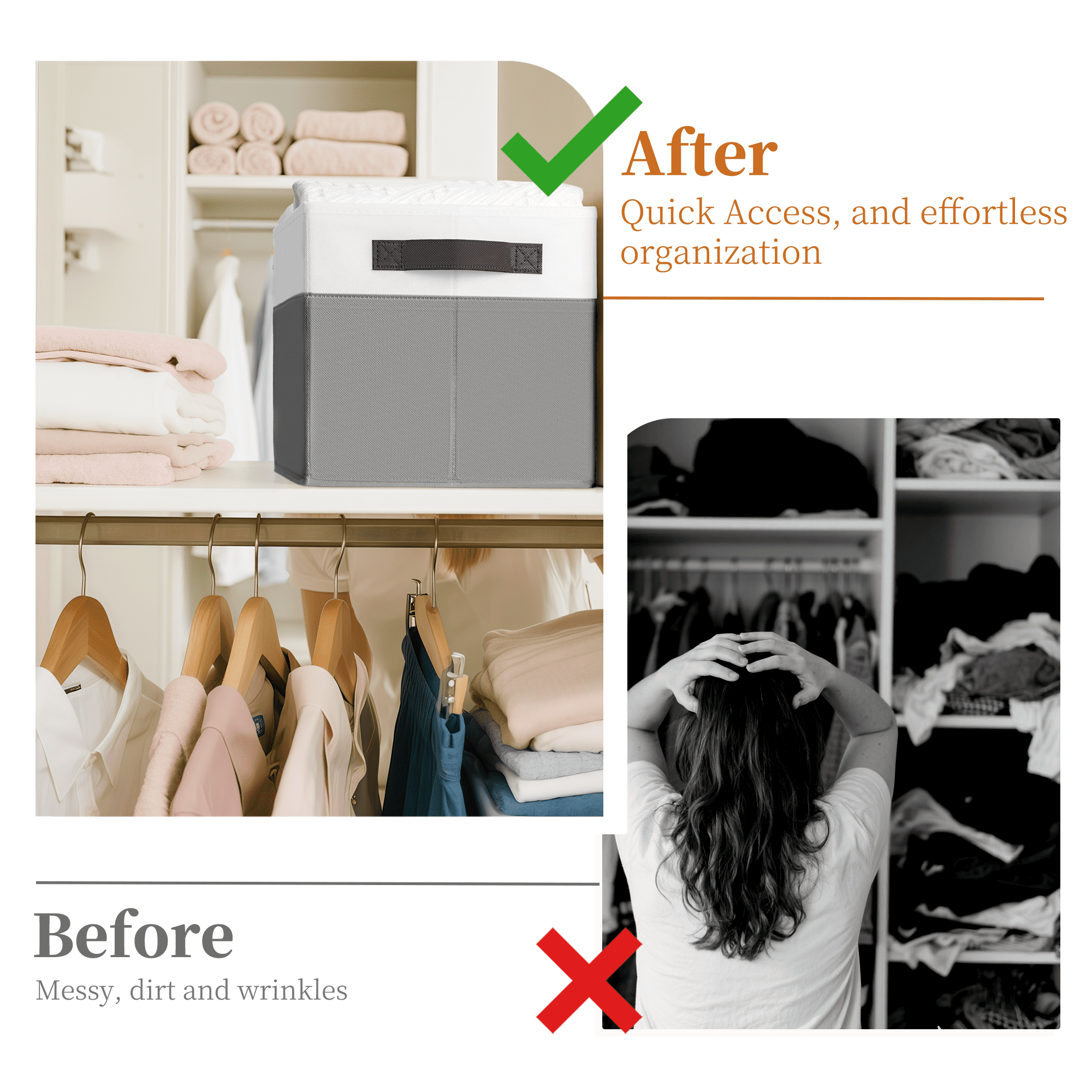 Criusia 4 Pack Large Cube Storage Bins for Shelves, Foldable Fabric Storage Cubes with Handles, Closet Organizers and Storage Bins for Clothes, Toys, Towels & Linen, Gray
