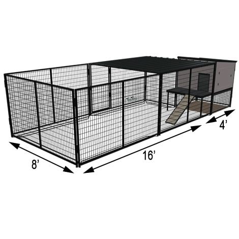 4' X 4' K9 Kennel Castle House With 8' X 16' Run with Metal Cover-Complete