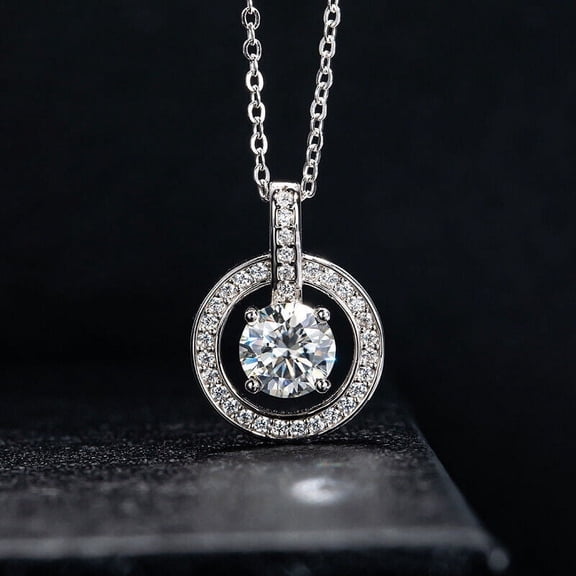 Valentine Day Gifts For Women's Pendant 1Ct Solitaire Necklace 925 Sterling Silver 14K Wite Gold Plated Silver