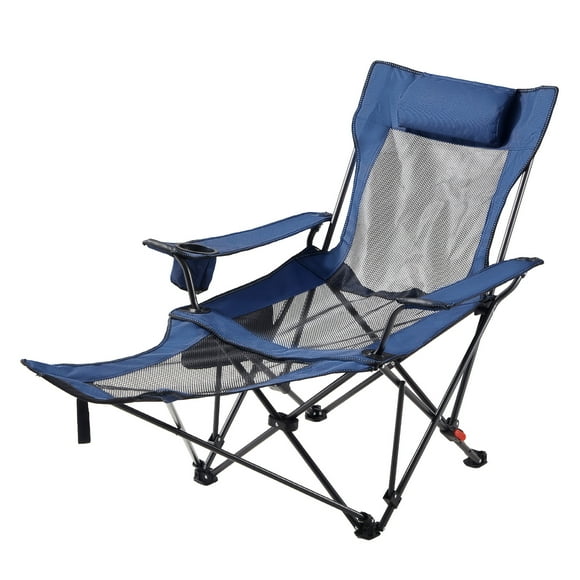 KFFKFF Reclining Camping Chair, 4 Adjustable Positions, Portable Folding Lounger for Adults, Mesh Beach Chair, Blue