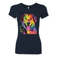 thumbnail image 3 of Smiling Dog | Colorful Neon Golden Retreiver | Dean Russo Art Animal Lover Womens Slim Fit Junior Tee, Navy, XX-Large, 3 of 6