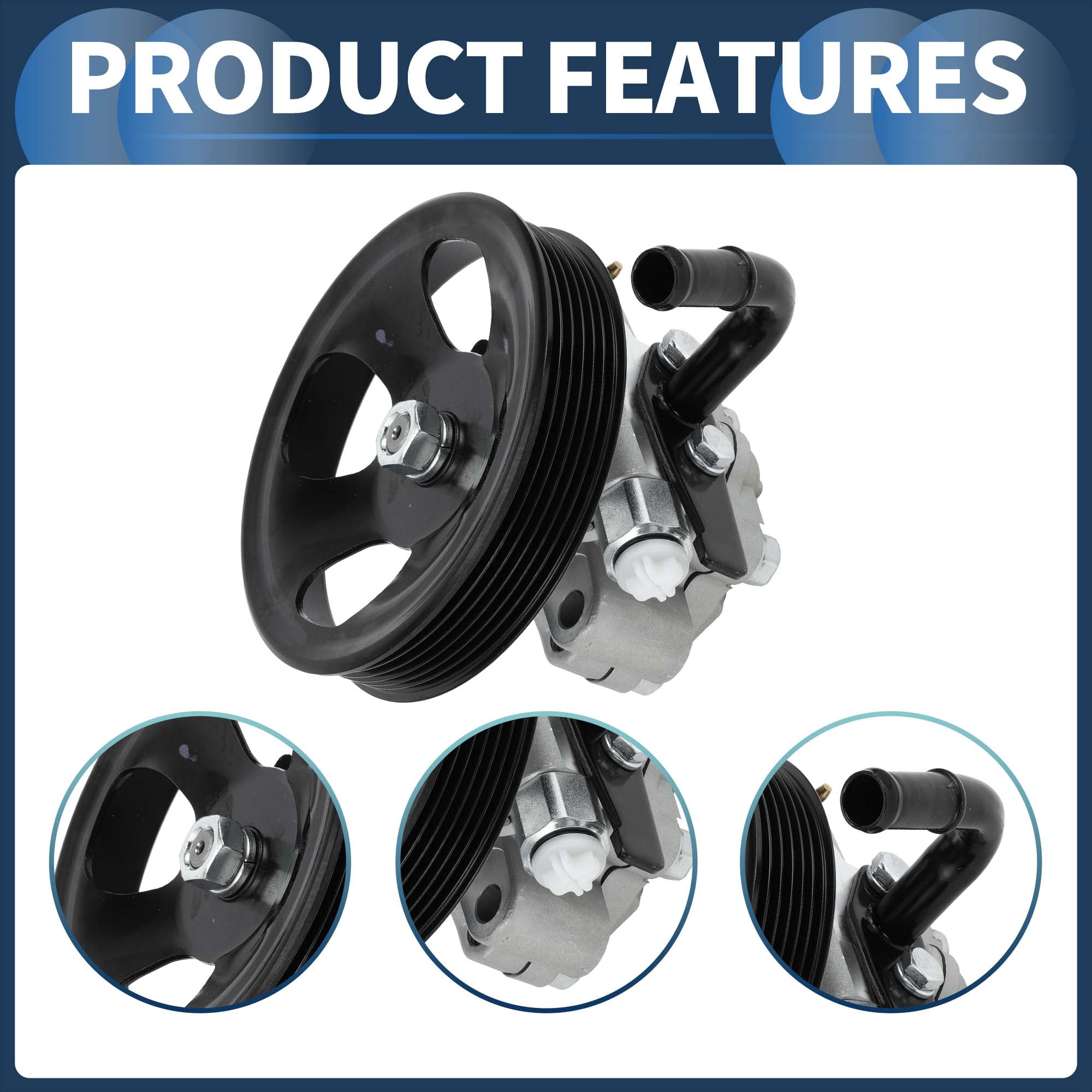 Power Steering Pump with Pulley No.5710026100 for Hyundai Santa Fe V6 2.7L 2001-2006 Aluminum Alloy