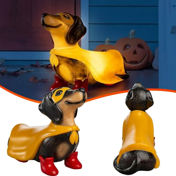 Halloween Blow Mold Super Hero Dachsund Weiner Dog Statue 7.87",Halloween Decorations Indoor Outdoor,Decor for Home Party Display