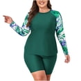 thumbnail image 2 of Pisexur Women's Plus Size Long Sleeve Rash Guard Tankini Swimsuit with Shorts Built-in Bra Pads UPF50+ Tummy Control Modest Two Piece Bathing Suit for Beach Pool Green,2XL, 2 of 5