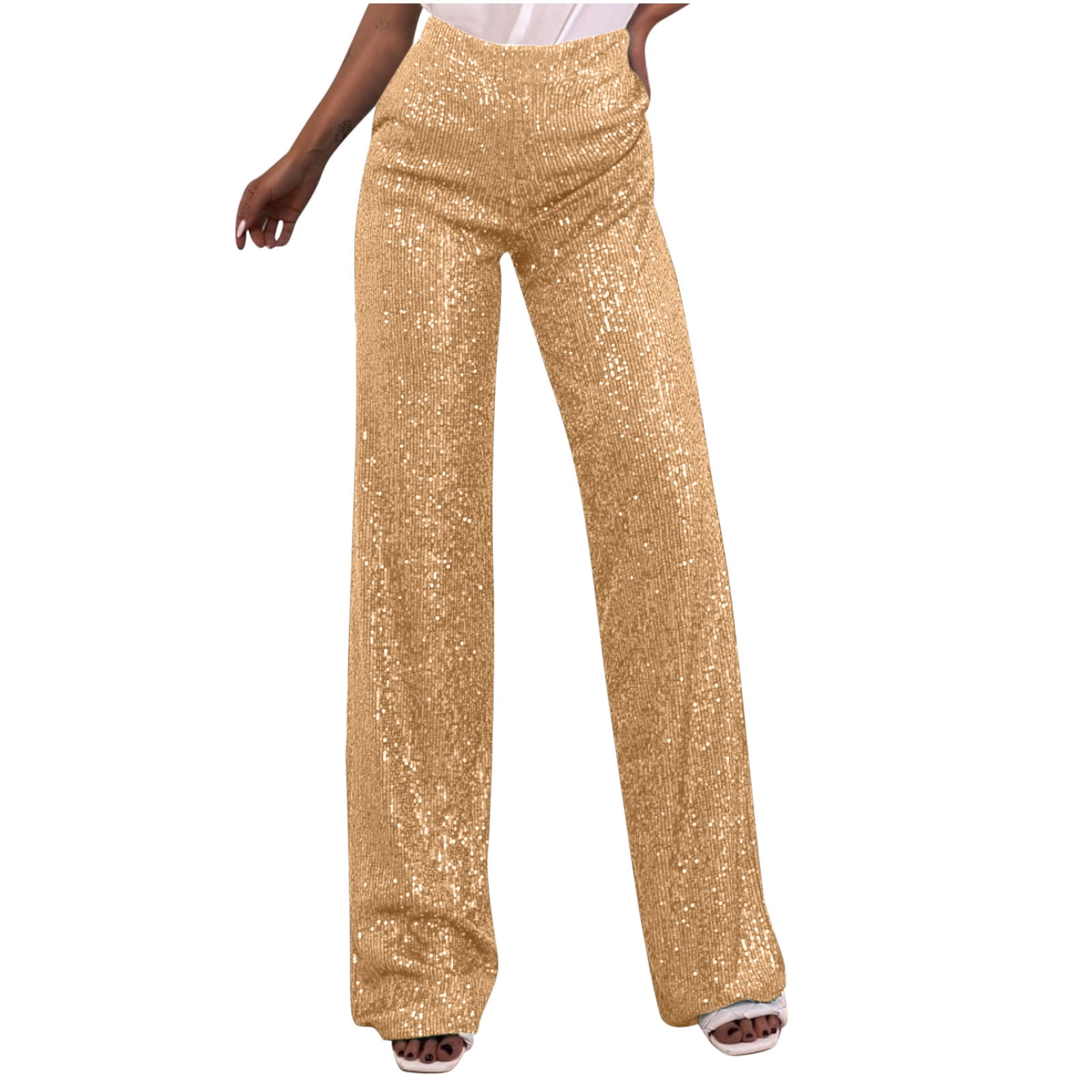 Womens Full-Length Trousers Women Sequin Long Pants Glitter Wide