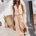 thumbnail image 3 of tasrioml Women's Summer Sleeveless Long Dress Casual Zipper Up Front V Neck Maxi Dress with Pocket Pleated Split Midi Dress, 3 of 7