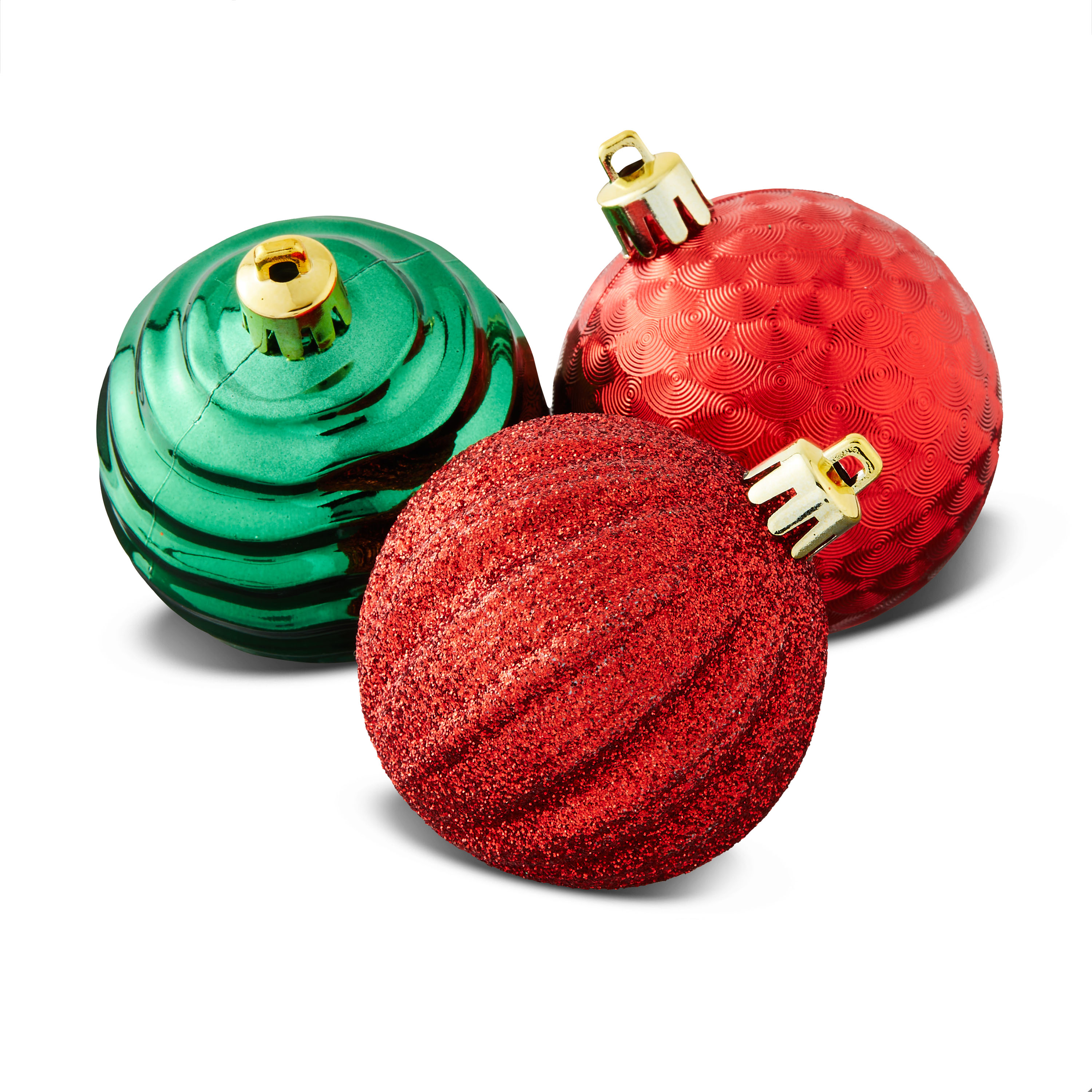 24-Count Red and Green Shatterproof Multi-Textured Christmas Ornaments, 2.36 in, by Holiday Time