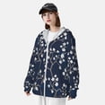 thumbnail image 5 of Goofa Cherry Blossoms on Navy Background Printed Women's UPF 50+ Sun Protection Hoodie Jacket Lightweight Long Sleeve Sun Shirt for Women with Pocket Hiking Outdoor-Small, 5 of 9