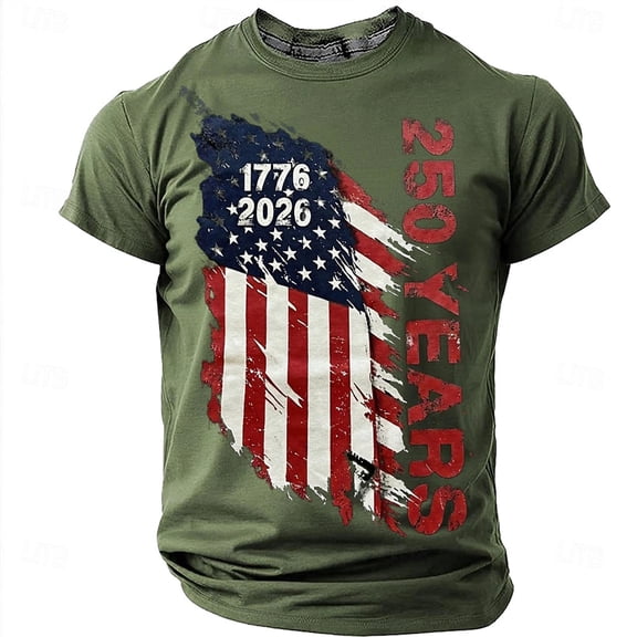 Bainana Men'S Patriotic T-Shirts America Flag Print Short Sleeve Crew Neck Tops Soft Man 4th Of July Anniversary Celebration Tees Army Green Size L