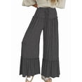 thumbnail image 3 of Pantalones Palazzo Holgados de Playa con Cintura Alta Elástica, Dobladillo con Volantes y Pierna para Mujer Gris Oscuro XS, 3 of 7