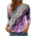 thumbnail image 2 of JTZGDY Fashion T-Shirts for Women Casual Floral Printed 3/4 Length Sleeve Ruched Pleated Fall Crewneck Tunic Blouse Trendy Oversized Pullover Tops Purple M, 2 of 8