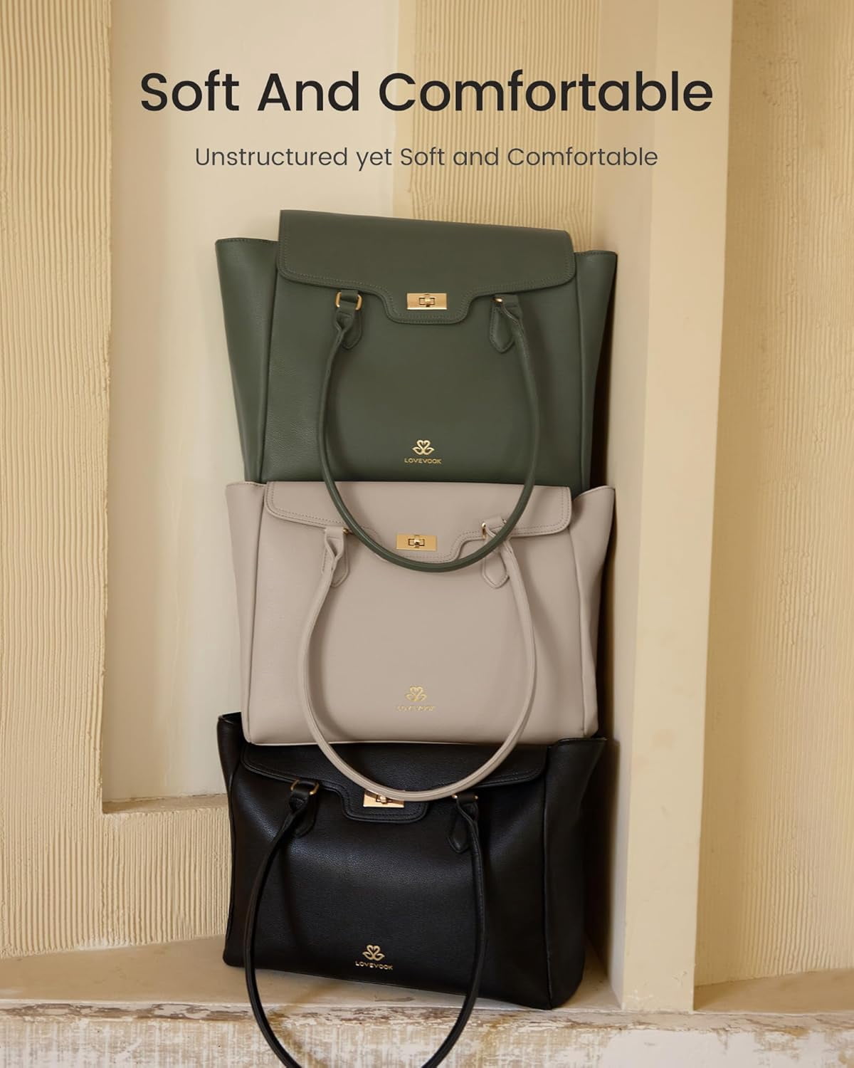 LOVEVOOK Laptop Bag for Women Soft Leather Work Bag, Office Shoulder Tote Purse Professional Briefcase with Flap Design
