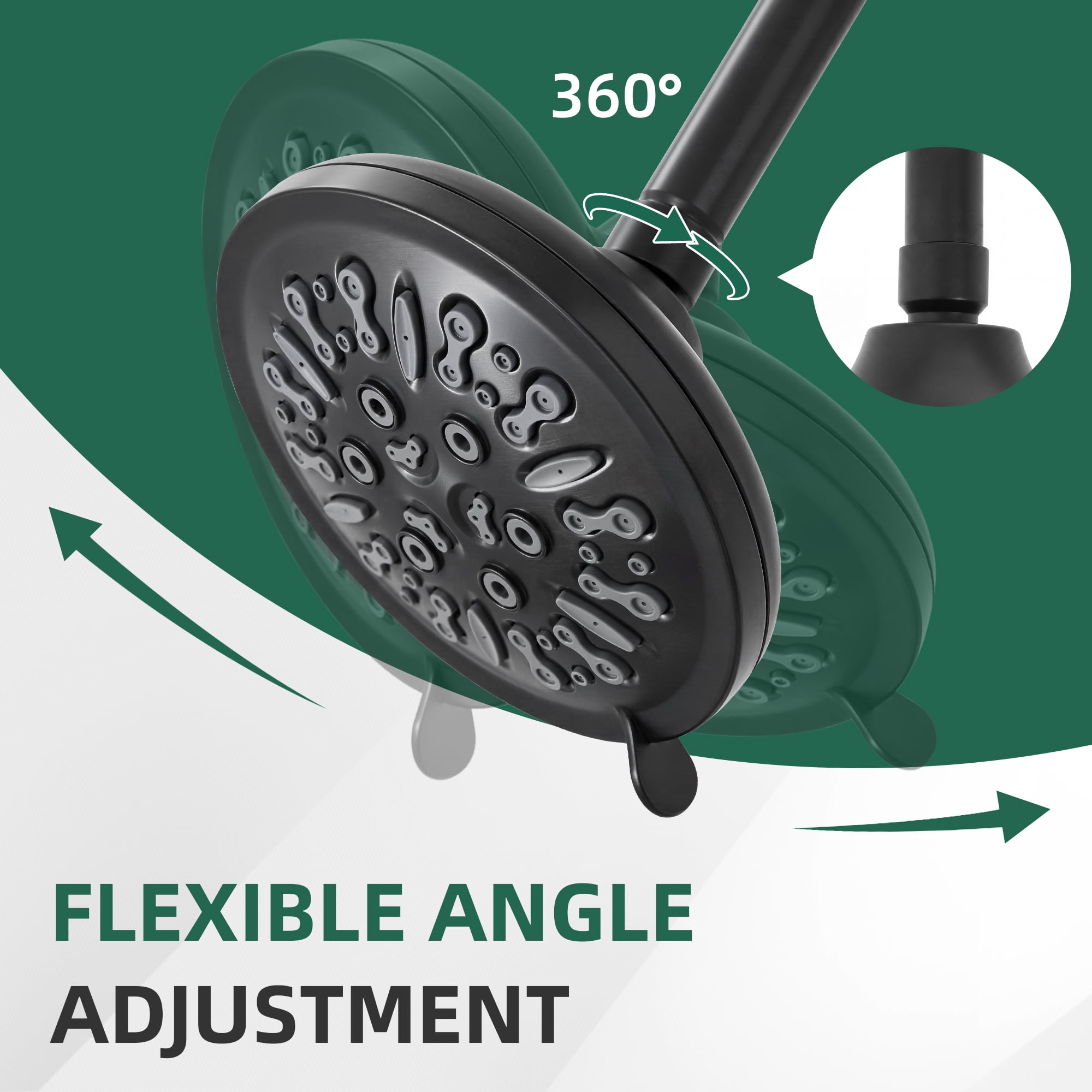Akicon Shower Head High Pressure Rain Shower Head, 8-Setting 5.5 Inch Fixed Showerhead with Adjustable Angle, Anti-Clogging Nozzles, Easy Install, Excellent Replacement for Bathroom