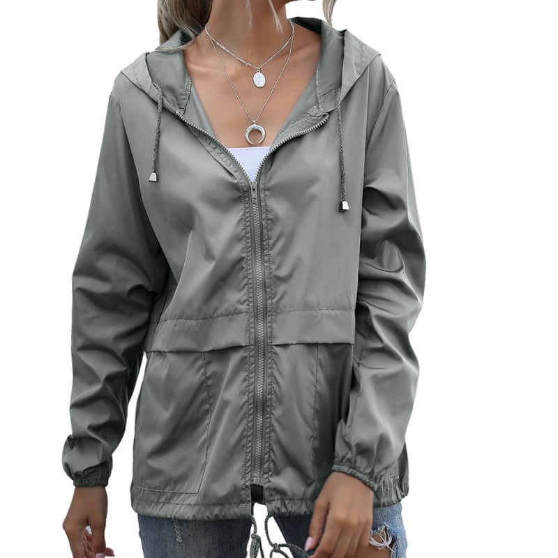 Women's Plus Size Raincoat Rain Jacket Lightweight Waterproof Coat Jacket Windbreaker with Hooded
