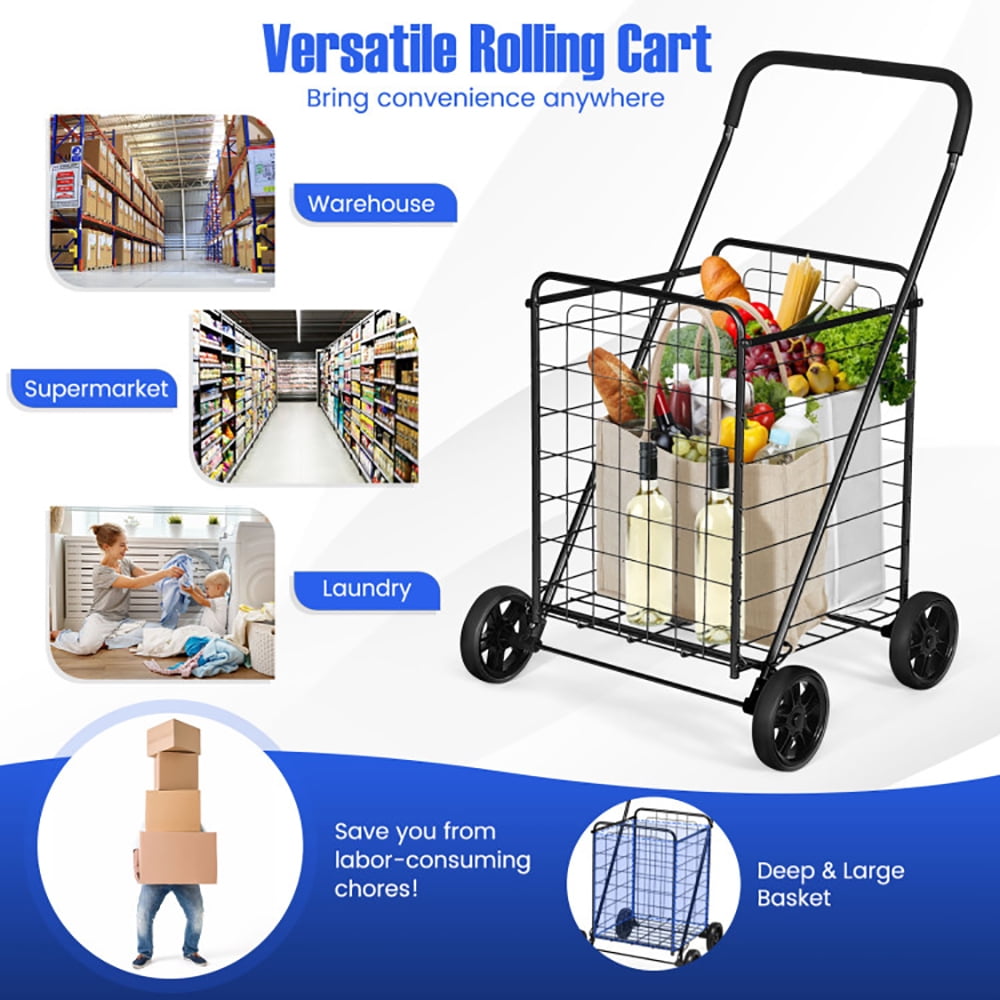 YYAo Grocery Shopping Cart, Utility Cart, Trolley Cart, Portable Folding Shopping Cart Utility for Grocery Laundry-Black
