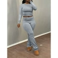 thumbnail image 2 of Women’s 2 Piece Lounge Set Casual Round Neck Long Sleeve T-Shirt and Pants Matching Outfit Clean Girl Aesthetic Spring Fall Daily Wear, 2 of 6