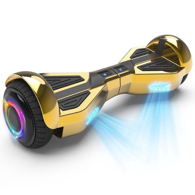 Hoverboard Starship avec Haut-Parleur Bluetooth, Trottinettes Auto-Équilibrées Couleur Chrome avec Design de Science-Fiction et Roues LED de 6,5 Pouces
